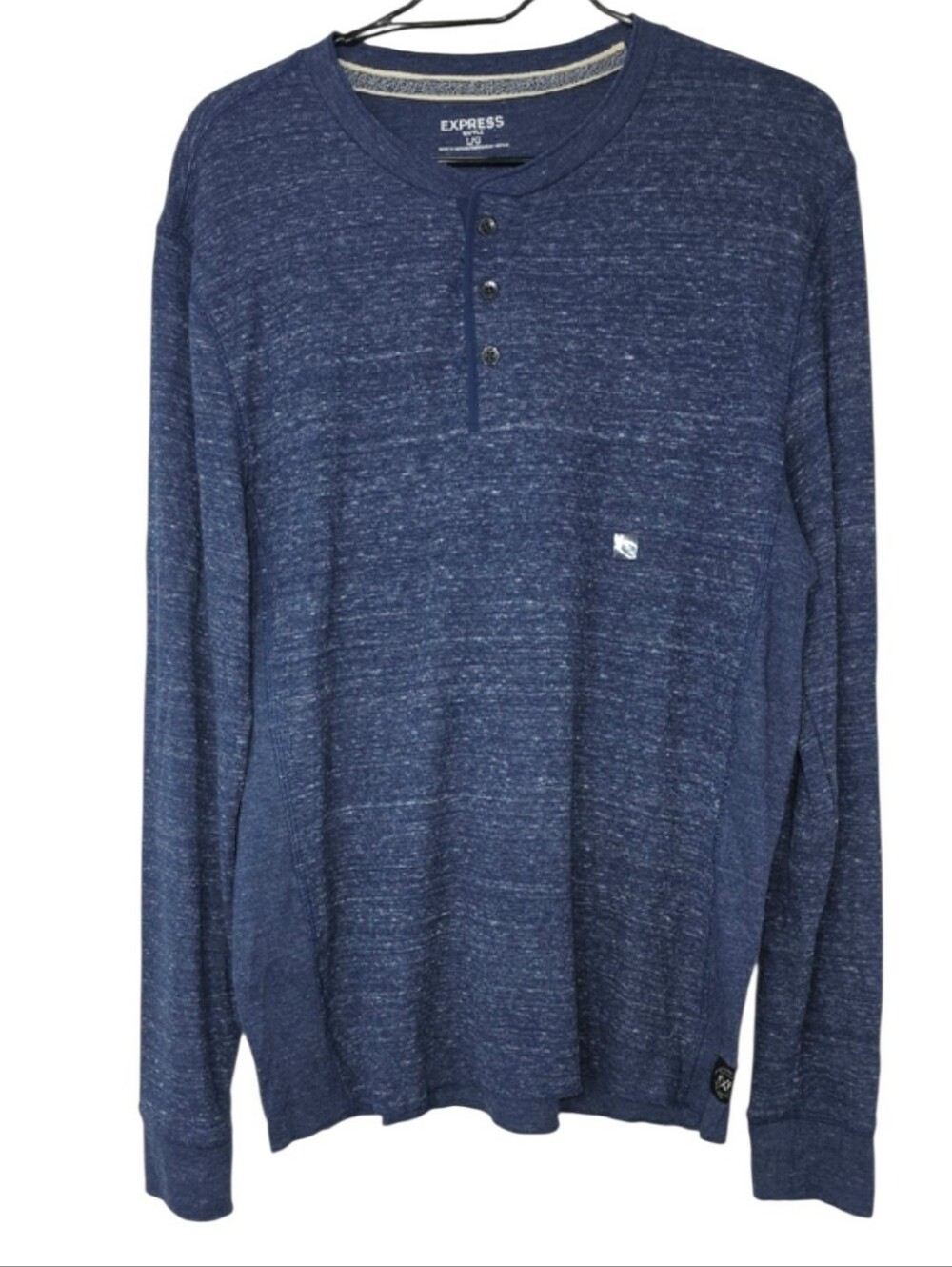 Express Waflle  Men’s Heathered Indigo Henley Long Sleeve Shirt Size L/G NWT 49$